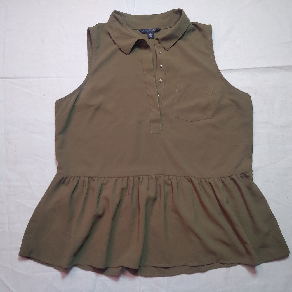 American Eagle Tank Top Women's Small Brown Sleeveless Button Down V-Neck Shirt